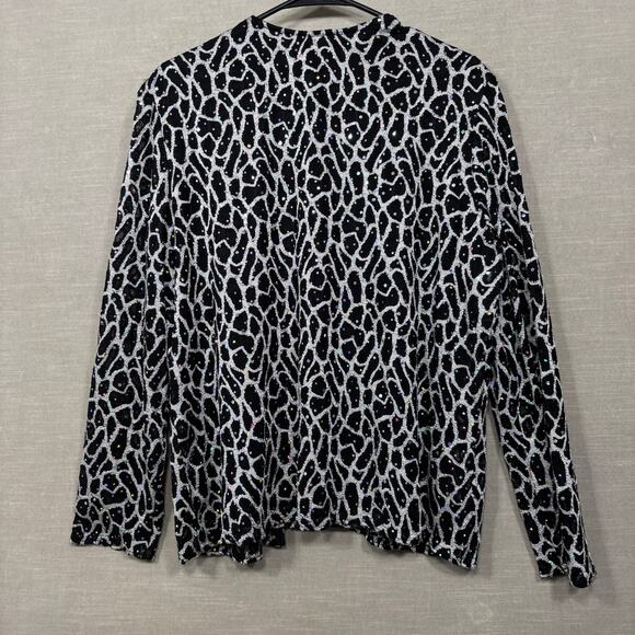 R&M Collection Abstract Animal Rhinestone Blouse Jacket 18 Black White Statement - Picture 2 of 7